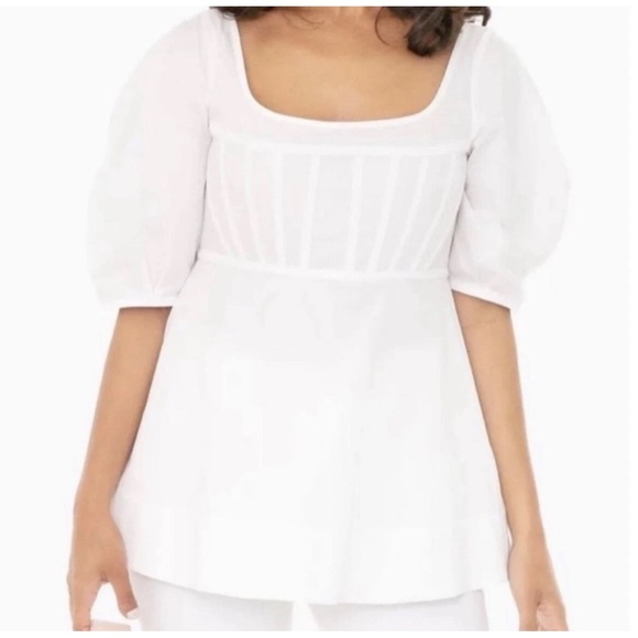Tuckernuck Nealy White Puff Sleeve Blouse Size Medium - Picture 2 of 6